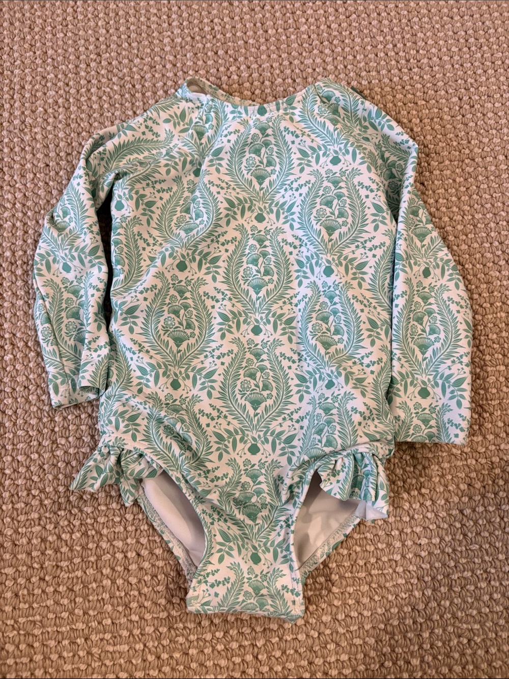 Long-Sleeve Kids Swimsuit in Mint Floral Print